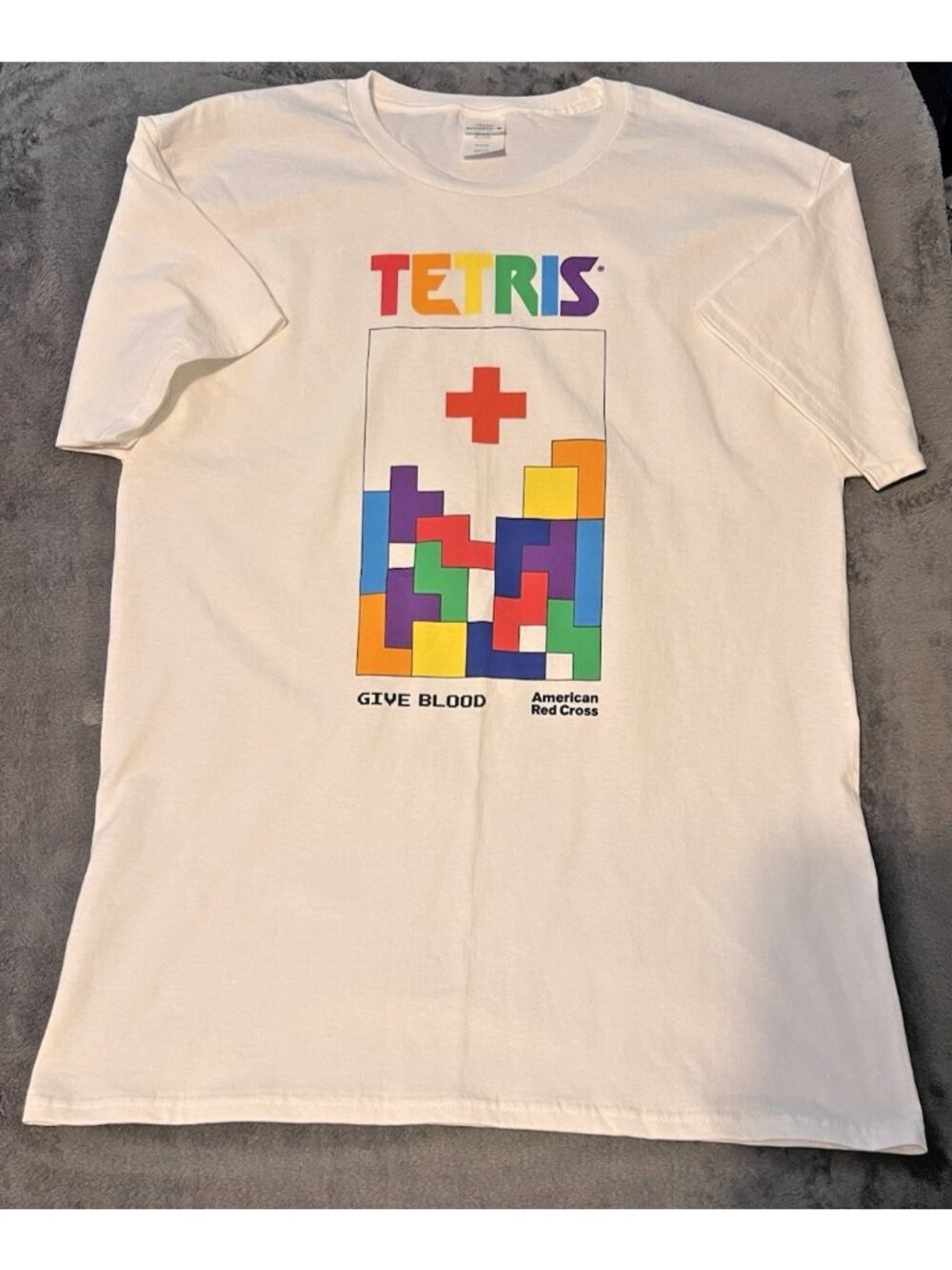 American Red Cross Tetris Size Medium White Give Blood Video Game Promo Tee